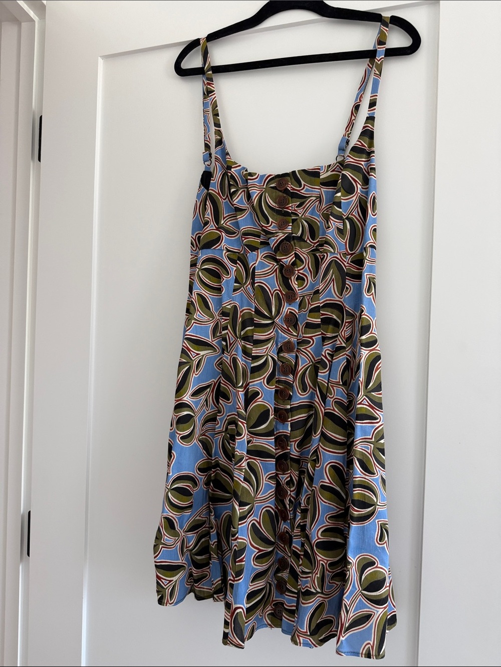 La Ligne Blue and Olive Button-Front Mini Dress